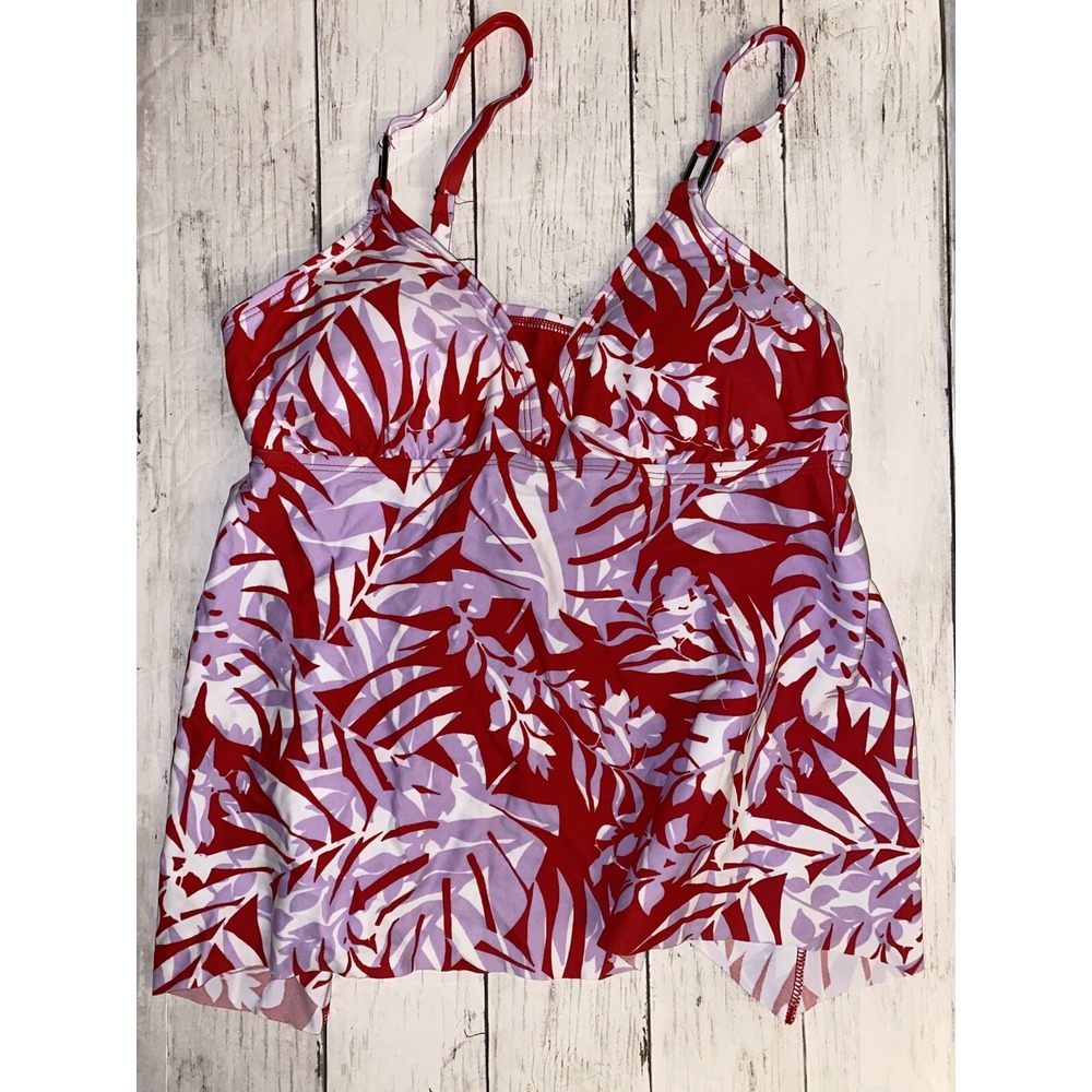 Kona Sol Bikini Top Womens Medium Red Purple Tropical Swim Tankini Target NEW M